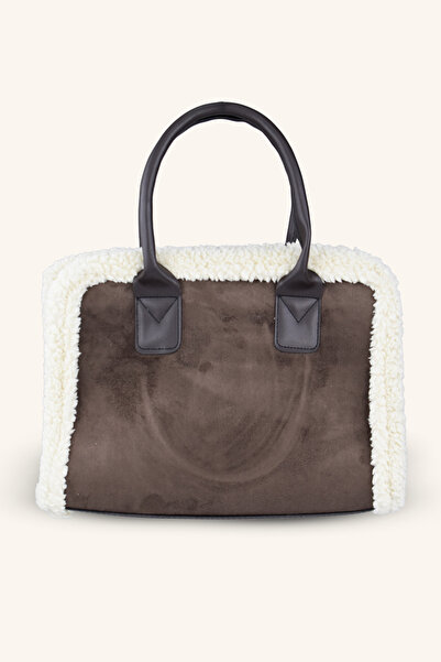 birizmoda حقيبة يد وكتف من جلد الغزال تيدي - لون بني غامق