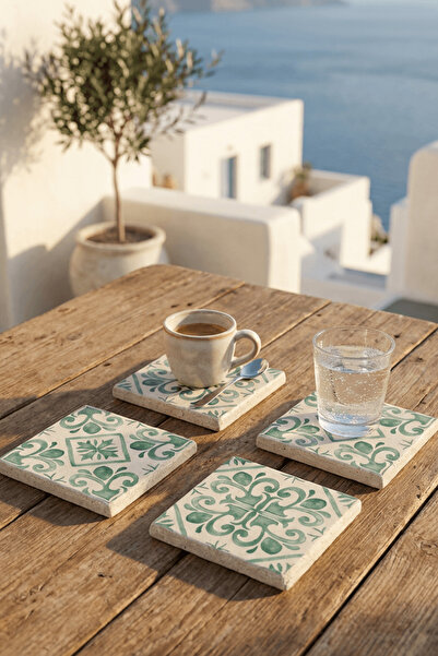 Baumatelier Vintage Light Green Tile Natural Stone Travertine Coasters Stone ...