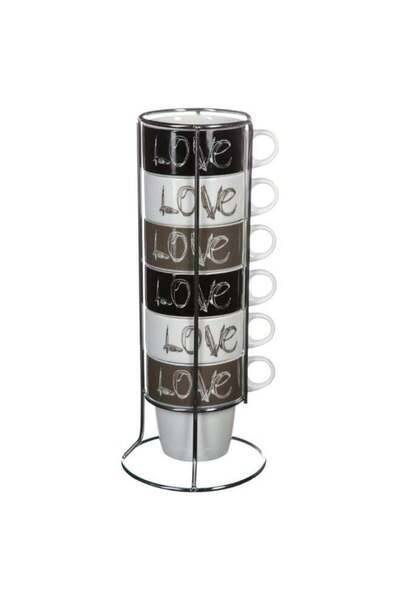 Secret de Gourmet طقم أكواب قهوة "الحب" مكون من 6 قطع مع حامل، متعدد الألوان