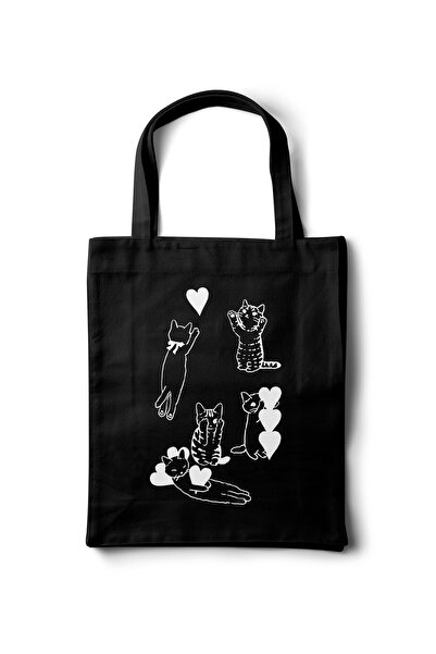 INKD Artistic Gabardine Cloth Bag – Cats with Hearts Printed Design - 35X40