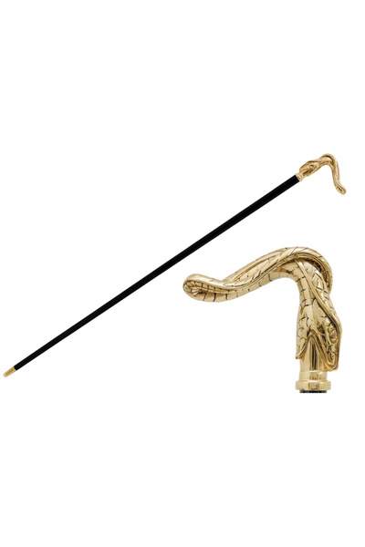 PASOTTI Altın Yılan Bastonu 92 Cm Metal Sap - Ahşap Gövde, Kauçuklu Pirinç Uç