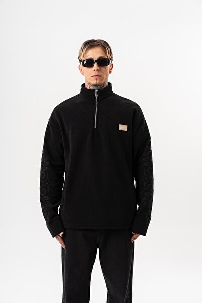 Respire Men's Ffb Half-Zip Oversize Fleece Jacket Black