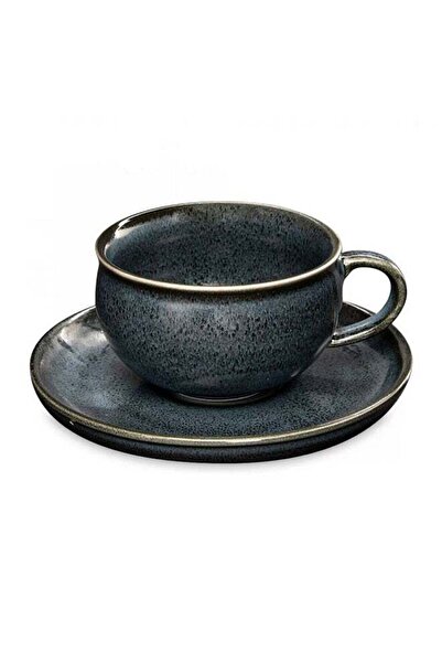Generic Easy Life Magma Series Porcelain Cup and Saucer Set Dark Blue and Bla...