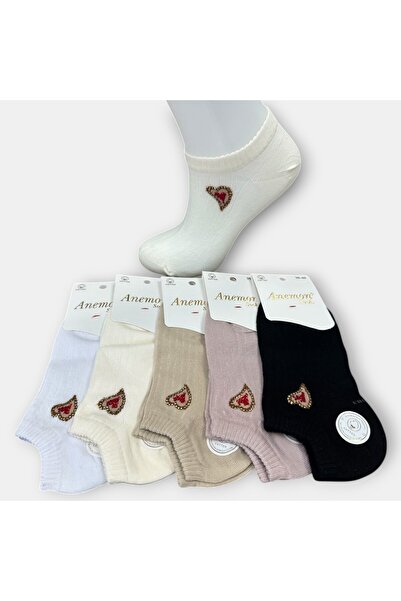 Anemon Socks Pamuklu Kalp Desenli Taşlı Çorap 12 Çift