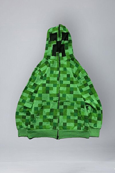 Köstebek Gameboy Cosplay Yeşil Creeper Kapüşonlu
