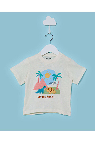 REDTAG Infant Boys Cream Printed T-Shirt