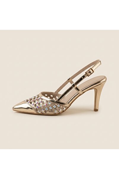 Letafia Sheen Stone Detailed Shiny Heeled Shoes