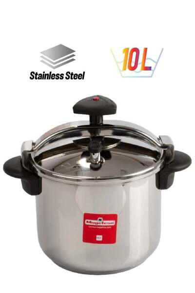 MAGEFESA 10Liters Stainless Steel Pressure Cooker Silver and Black