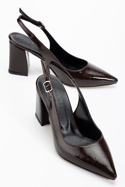 camaiore Bitter Brown Patent Leather Pointed Toe Thick Heel Classic Women's S...