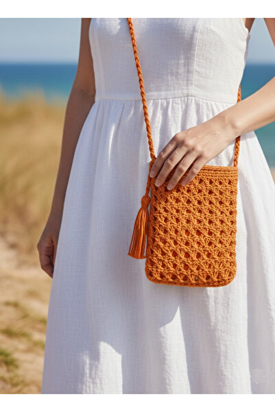 ExeCanta El Örmesi Bohem Telefon ve Omuz Çantası – Püskül Detaylı Naturel Has...