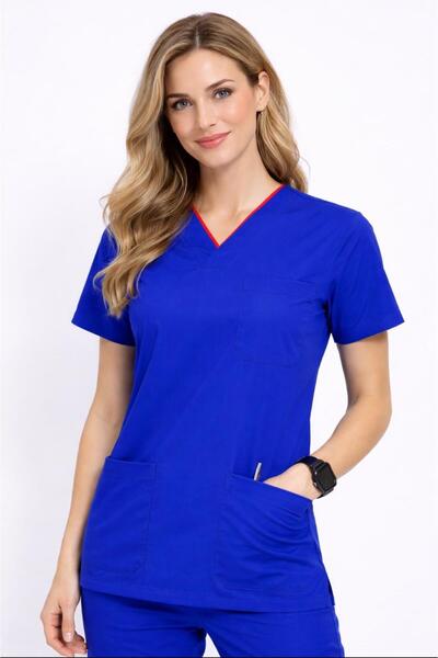 SKORMED Set de uniforme medicale albastre UNISEX – țesătură elastică, cu deco...