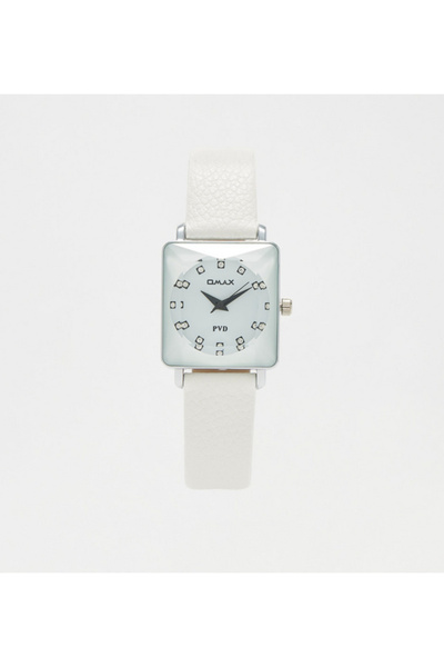 Omax White Leather Strap Analog Wristwatch
