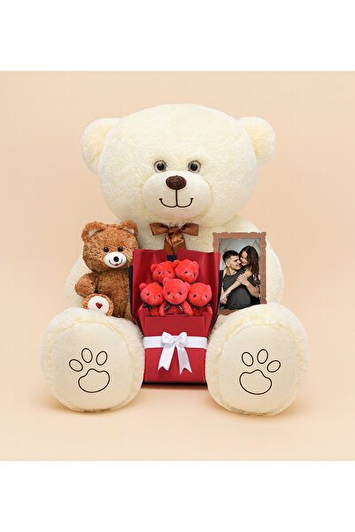 Pababo Sevgiliye Hediye Seti – 120 cm Büyük Peluş Ayı + 25 cm Küçük Ayıcık + ...
