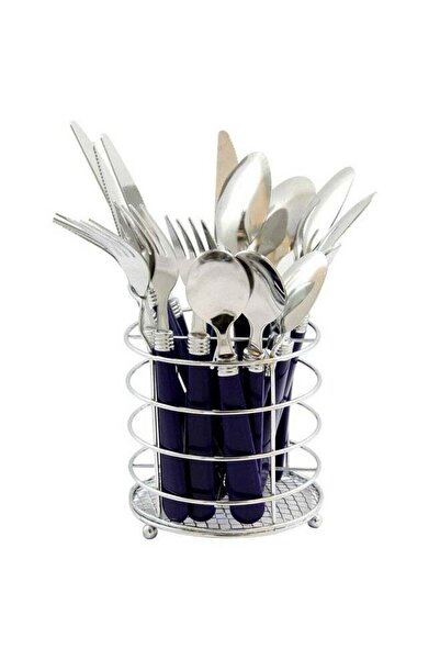 Gibson Sensations Stainless Steel Flatware Set with Storage Caddy Cobalt Blue...