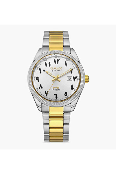 Omax Men Silver & Gold Strap Analog Watch