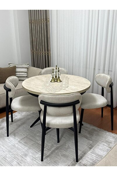 ELEN HOME Elips Yuvarlak Açılır Masa Sandalye Takımı Mdf 100x100