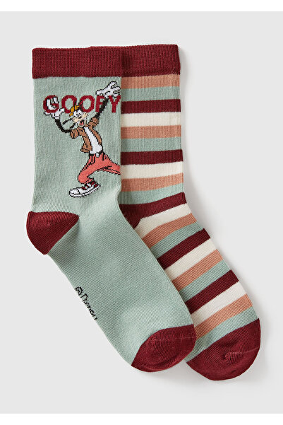 United Colors of Benetton Boy's Mint - Burgundy Disney Printed Patterned Socks