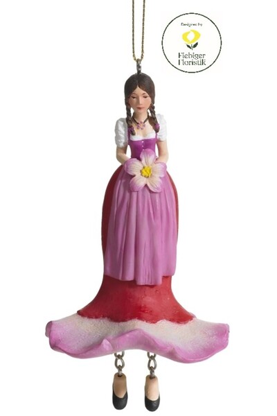 DecoDepot Figurină suspendată Fetiță cu flori, trandafir sălbatic, roz, 12 cm