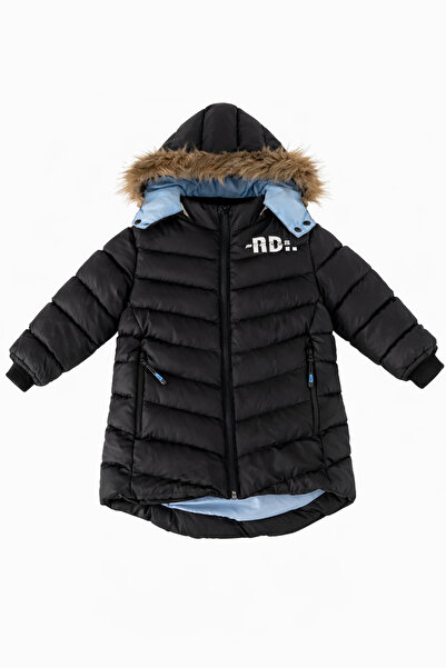 Jaju Baby Момчешка пухена яке с качулка и кожа – Черно зимно парка