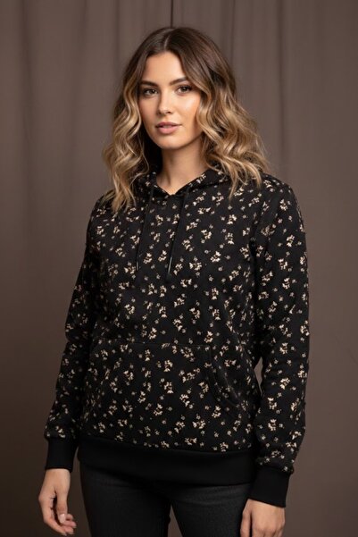 technomonkey Women's Floral Patterned Hooded Seasonal Sweatshirt Hoodie