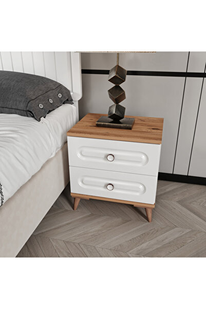 GuneyStore Bohem Komple MDF Atlantik Çam - Beyaz Komodin - Ücretsiz Montaj