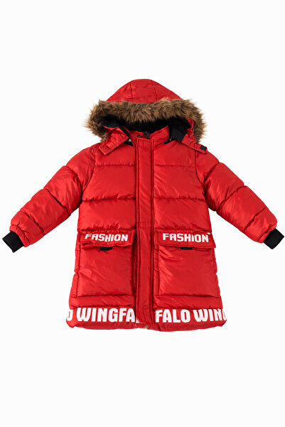 Jaju Baby Момчешка пухена яке с качулка и кожа – Червена зимна парка