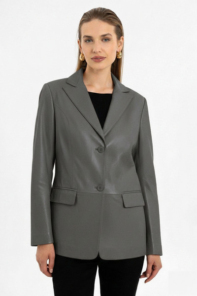 Deriderim Louisa Gray Blazer Women's Genuine Leather Jacket