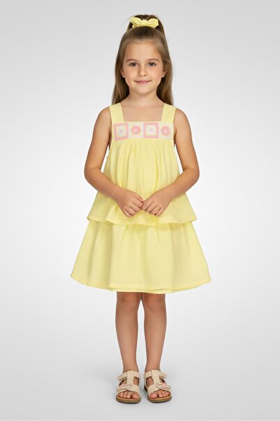 NANETTE LEPORE Kids Girl 2 Piece Layered Dress And Hair Scrunchie Set, Yellow