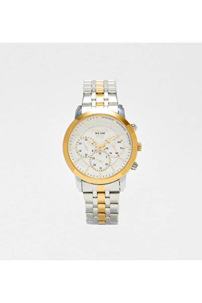 Omax Men's Silver & Gold Stainless Steel Strap Analog Wristwatch