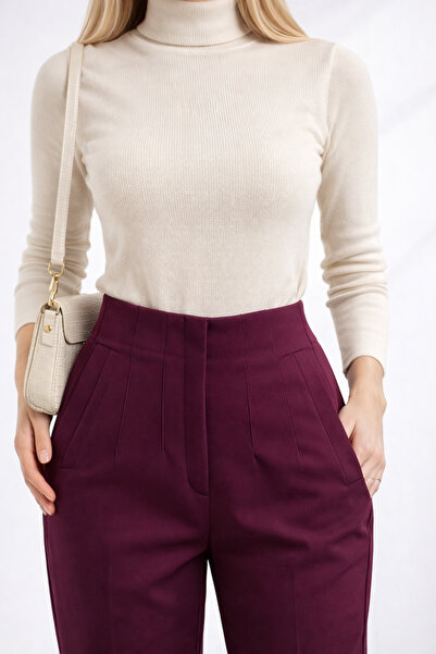 WE AND ME Zippered High Waist Narrow Leg Stretchy Carrot Fit Fabric Trousers