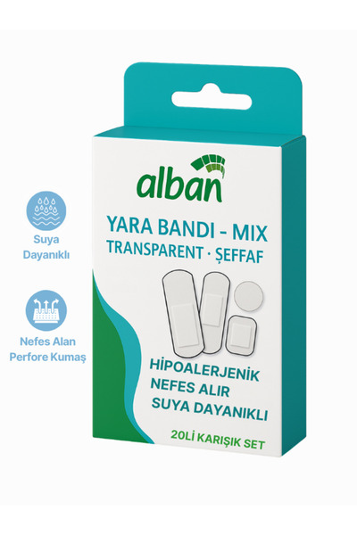 Alban Şeffaf Yara Bandı 20 Li Karışık Paket