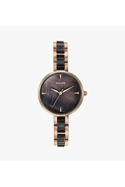 SONATA Women's 30 MM Black & Rose Gold Analog Stainless Steel Watch