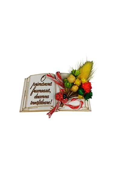 OEM Martisor personalizat pentru invatatoare, magnet carte din lemn cu flori ...