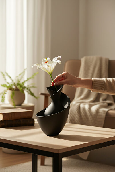 Pazarois مزهرية بتصميم خاص باللون الأسود