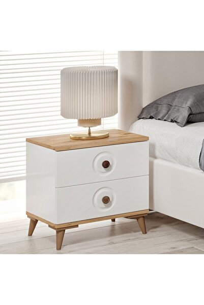 GuneyStore Nevada Komple MDF Atlantik Çam - Beyaz Komodin - Ücretsiz Montaj