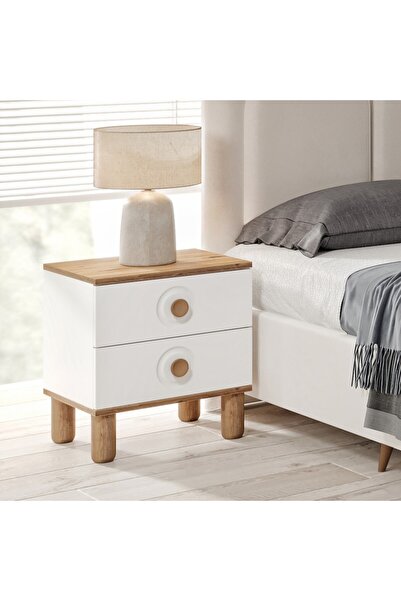 GuneyStore Rosa Komple MDF Atlantik Çam - Beyaz Komodin - Ücretsiz Montaj