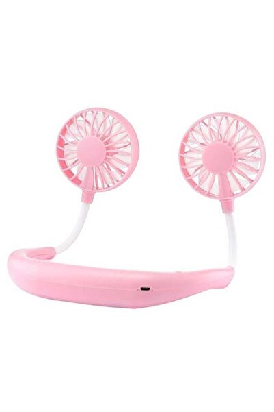 Generic مروحة صغيرة مزدوجة التبريد معلقة على الرقبة LH202 وردية/بيضاء