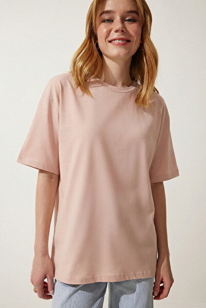 Lovelyİstanbul Oversize Basic Cotton Knitted T-Shirt Lze0004 Pink