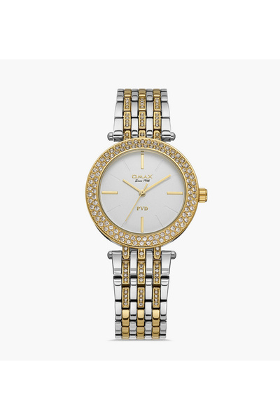 Omax Women White Dial Analog Watch with Silver & Gold Strap