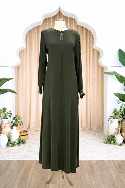 Amine Hüma Meyra Mevlana Kesim Kol Detaylı Ferace Haki