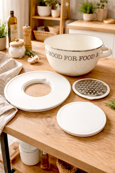 Kitchen Life Food Vibes 4 Parça Mien Emaye Paslanmaz Çelik Rendeli Karıştırma Kabı Takımı