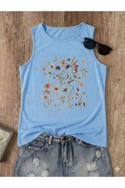 FAVORİST Flowers Patterned Women's Cotton Off-The-Shoulder (Sleeveless) Summe...