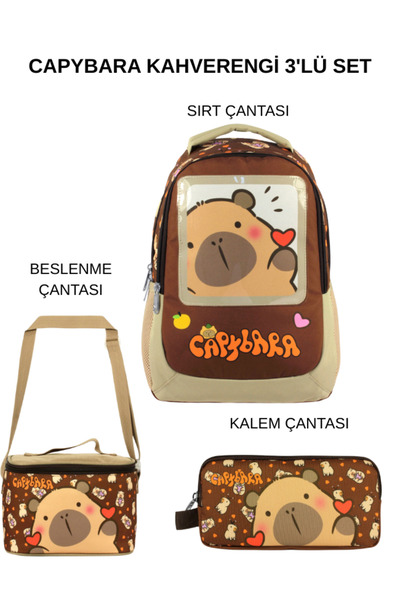 ÜMİT ÇANTA Capybara Triple Primary School School Bag Set – Brown
