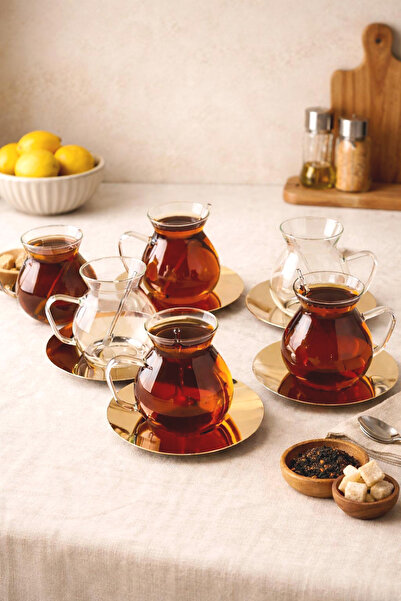Kitchen Life 18 Piece Keyf-I Ala Tea Cup Set with Metal Base and Glass Spoon ...