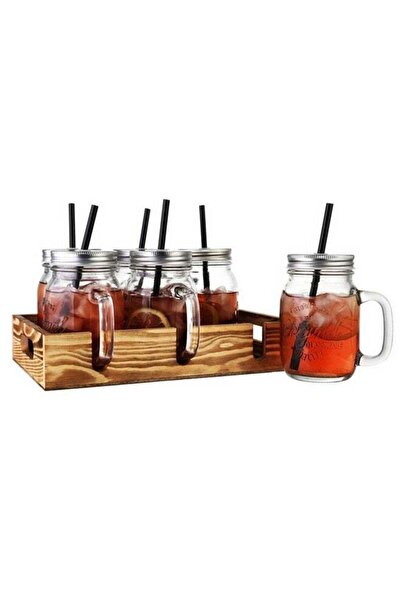 Bien Servi 6-Piece Contemporary Design Glass Mug with Tray Set