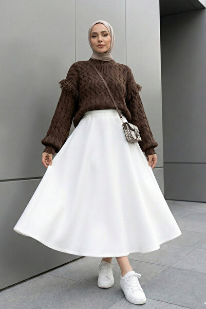 MODAQU Balloon Sleeve Tassel Short Knit Sweater - Brown