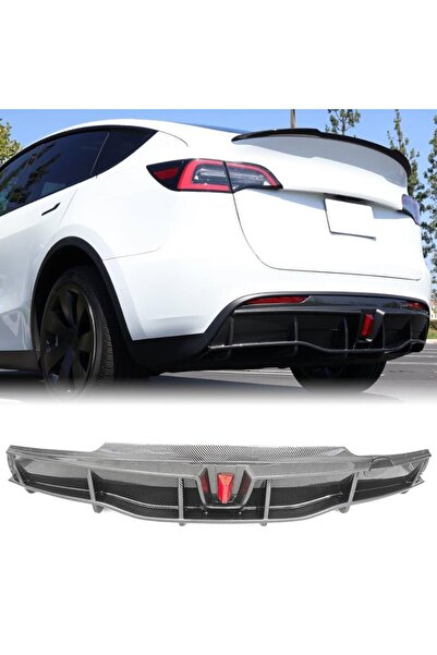 RAMM Tesla Model Y Arka Tampon Spoyleri (Spoiler) Işıklı Arka Difüzör - Karbo...