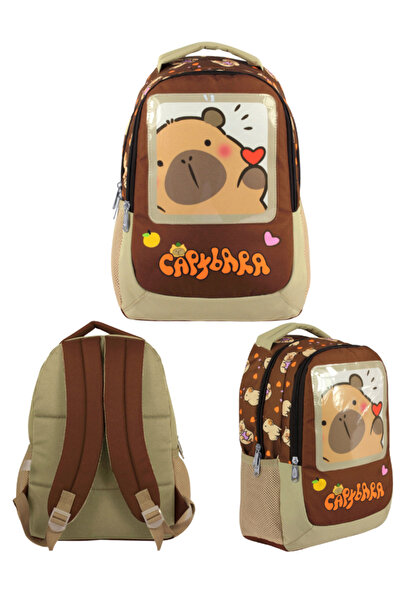 ÜMİT ÇANTA Capybara Three Compartment Primary School Backpack Brown 30 X 40 X 15