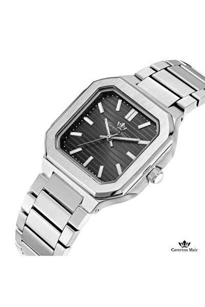 Caverton Mair Genuine men's watch, silver color, black dial, stainless steel ...