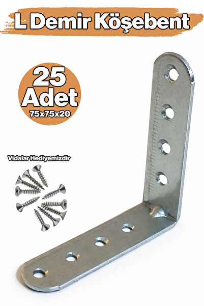 Badem10 L Demir Gönye 25’li Set Yuvarlak Başlı 20x75x75 mm Köşe Birleştirme M...
